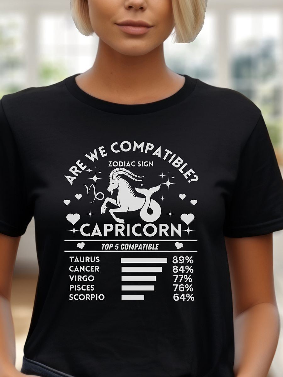 Capricorn Zodiac Sign Romantic Compatibility T-Shirt - Bella Canvas 3001 Unisex Staple T-Shirt - Dark Colors product image (1)
