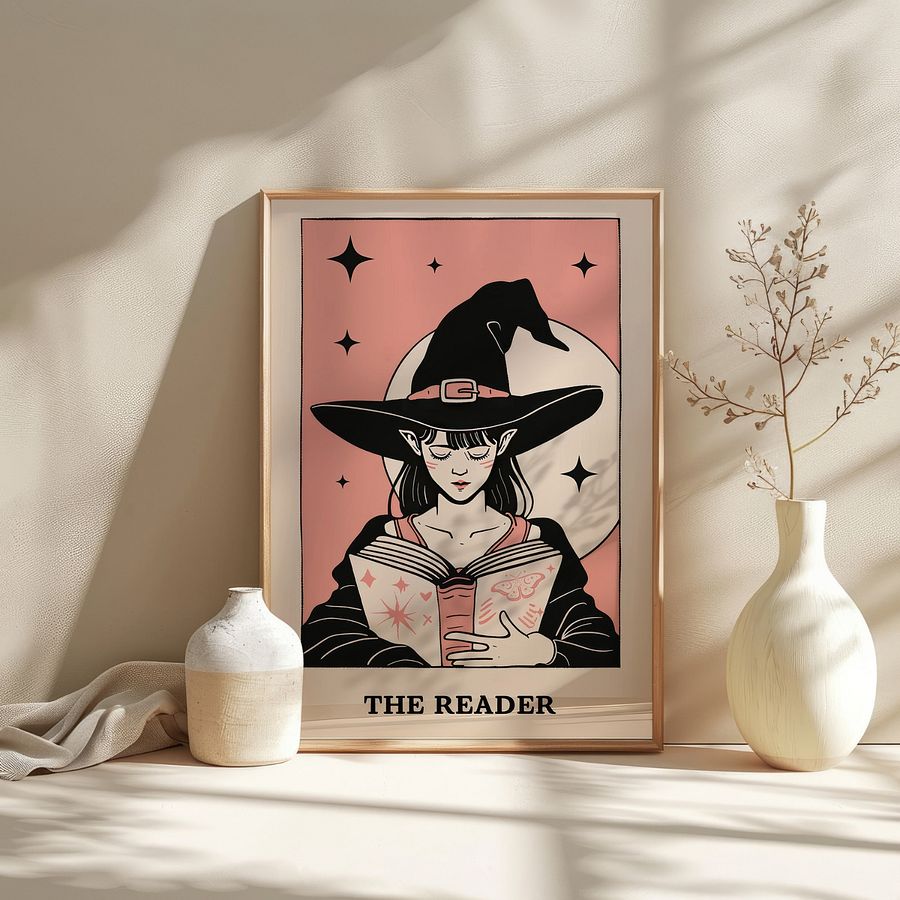 Pastel Pink& Black The Reader Tarot Card Art Print product image (25)