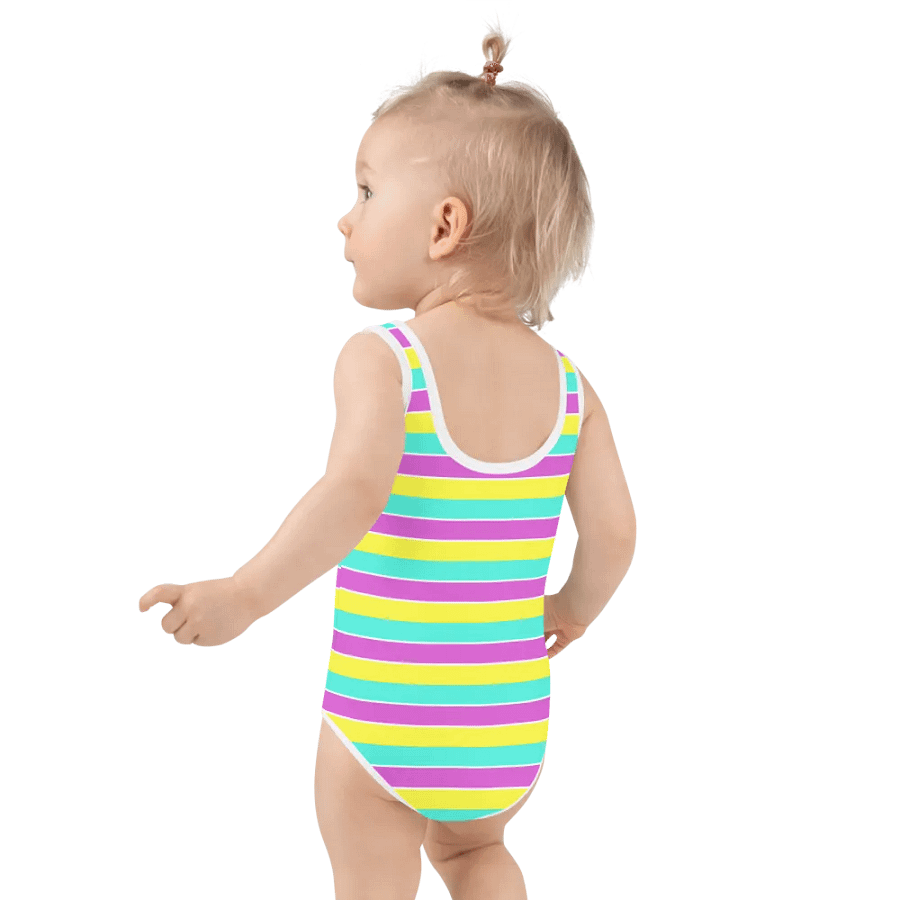 Colorful Swimsuit for Girls with stripes, Blue, Yellow, Pink, White, Leopard Collection product image (4)