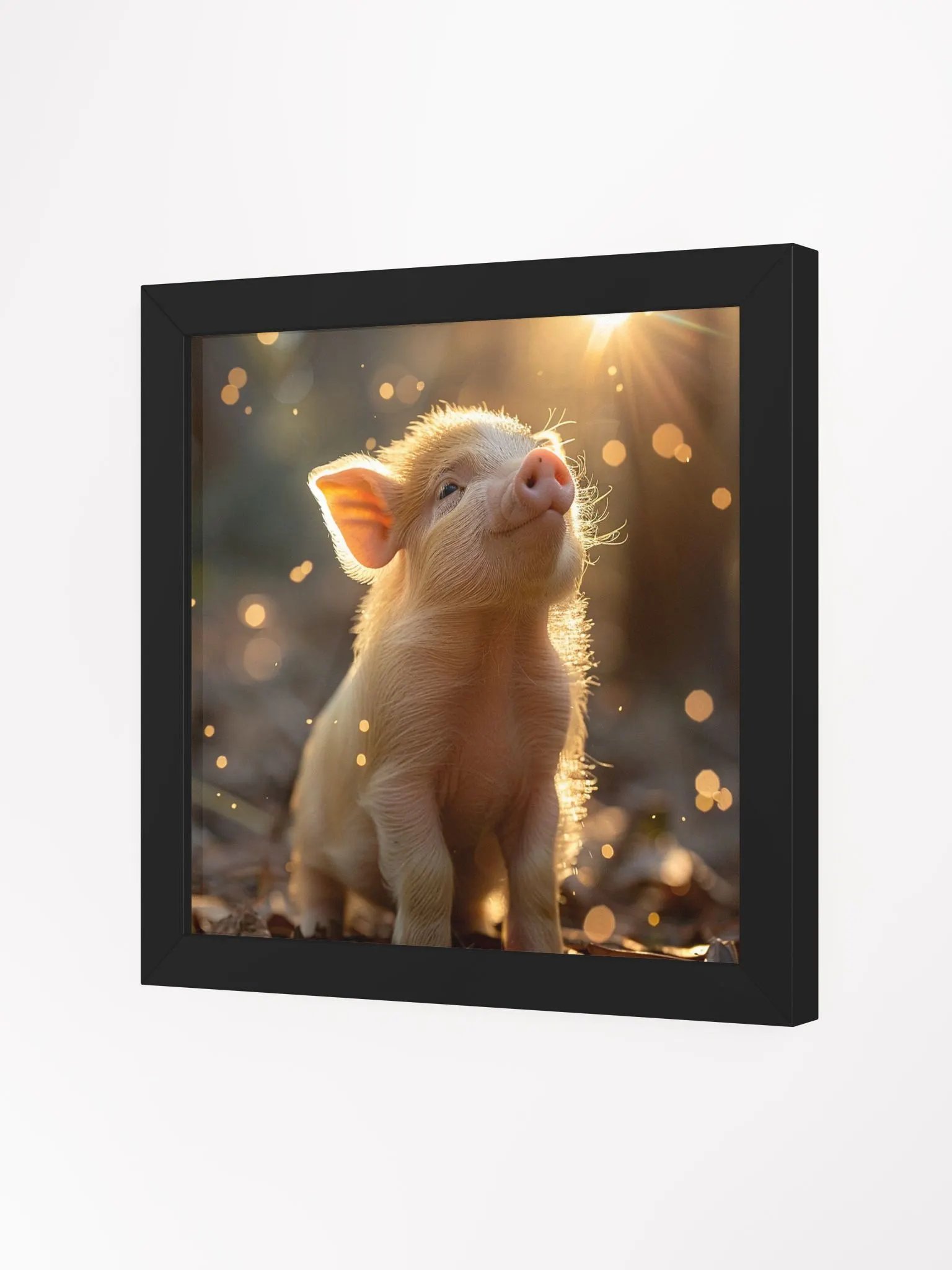Cute Baby Pig In a Field of Fairy Lights Framed Wall Art product image (4)