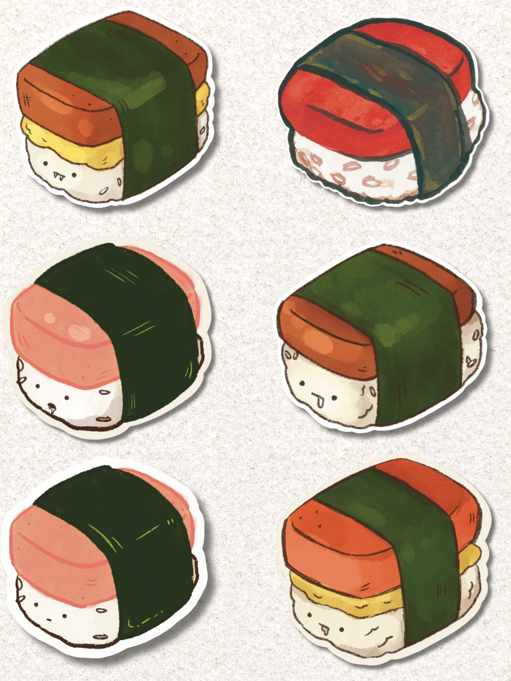 Spam Musubi Waterproof Vinyl Stickers - 6 Pack product image (1)