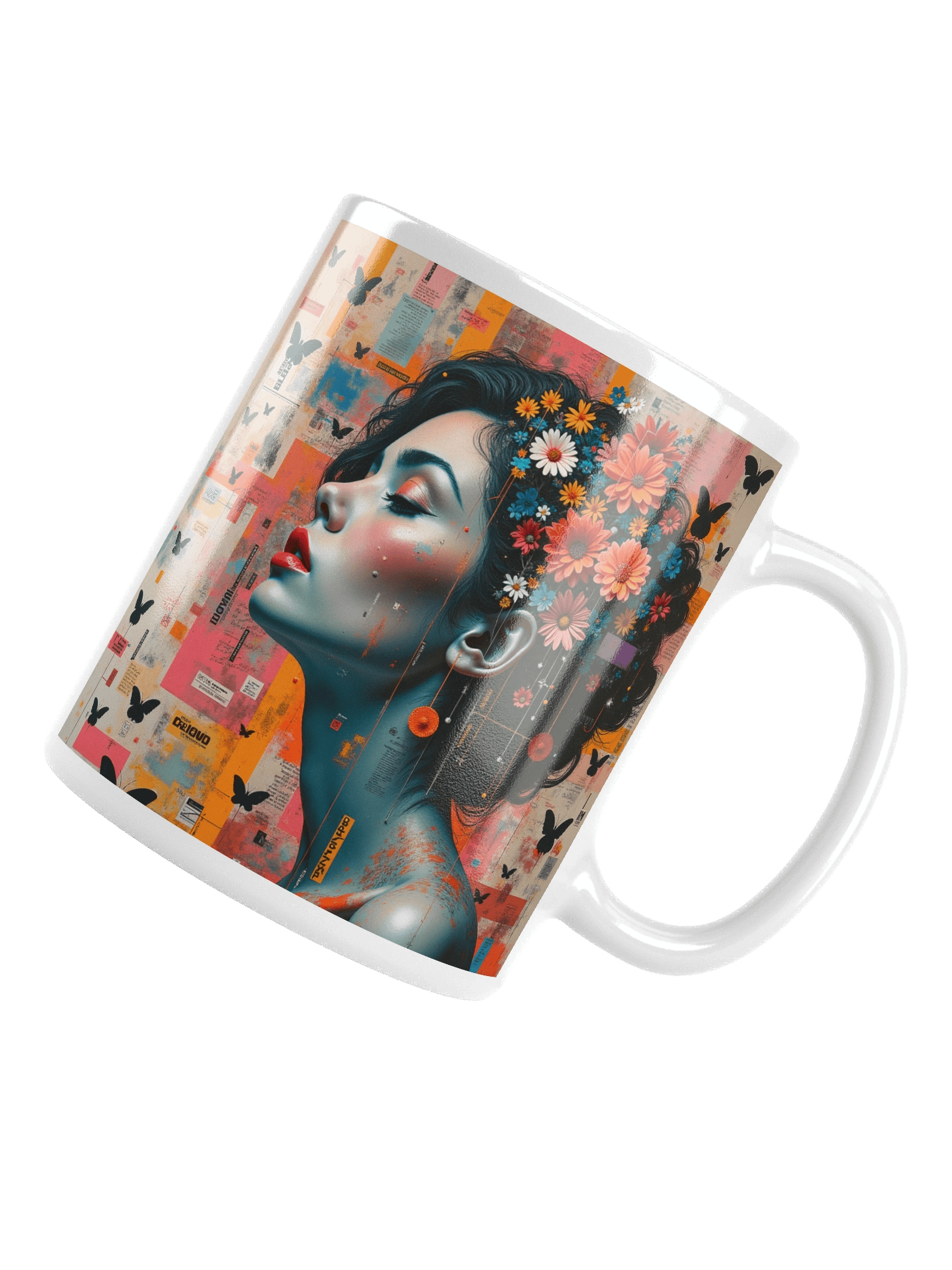 Modern Surreal Portrait Print with Floral Crown and Butterflies product image (5)