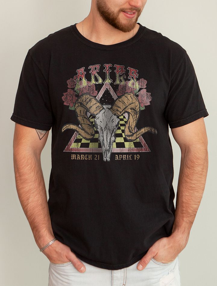 Aries Zodiac Sign Tee | Art Nouveau-Style Grunge Streetwear T-Shirt for March 21 and April 19 Birth Months product image (6)