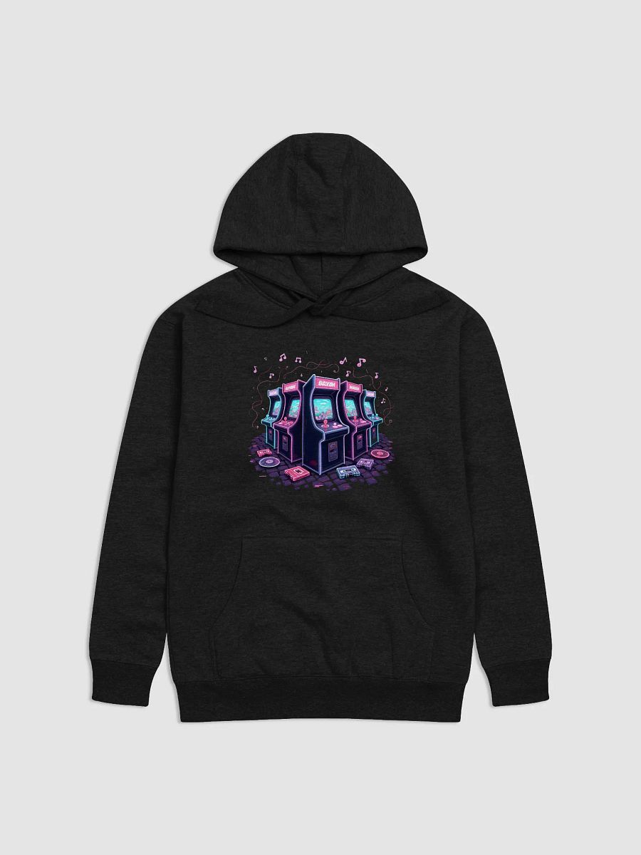 Electric Dreams: Neon Retro Arcade Machines Hoodie - A Timeless Fusion of Gaming Nostalgia and Musical Vibes product image (1)
