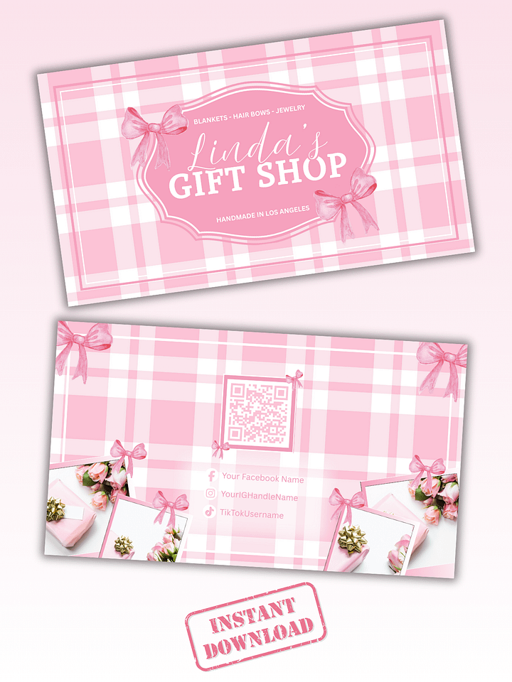 Pink Plaid Gift Shop Business Card Template - 2101925 product image (1)