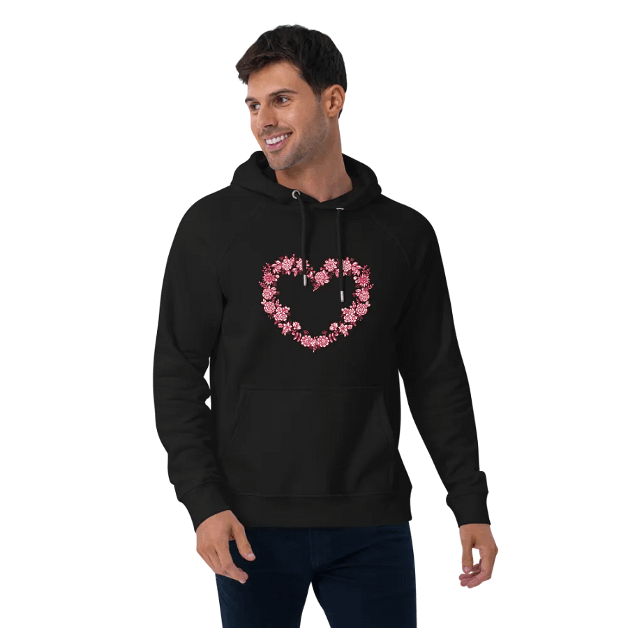 Red Floral Heart Unisex Eco Raglan Hoodie product image (3)