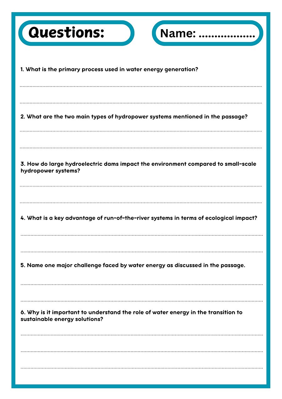 Water Energy READING PASSAGE WITH QUESTIONS WORKSHEET product image (3)
