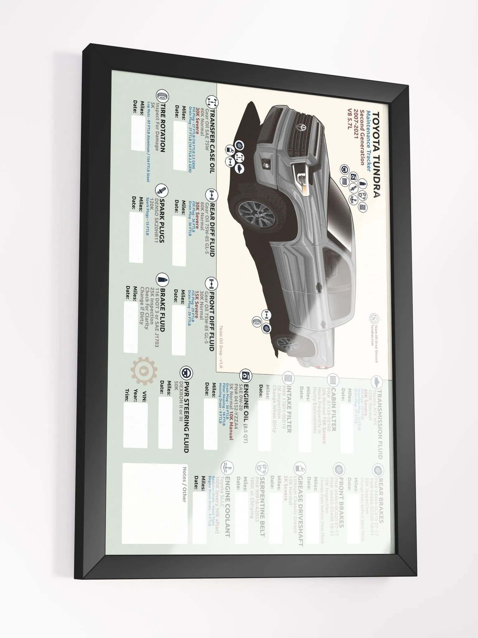 2ND GEN TUNDRA MAINTENANCE TRACKER - Silver / Cement (Framed) product image (4)