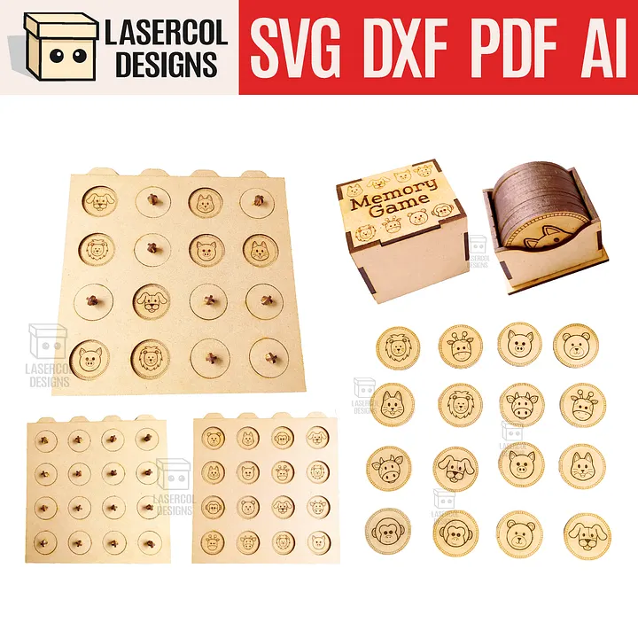 Memory Game (Animals) Version 1 and 2 - Laser Cut Files product image (1)