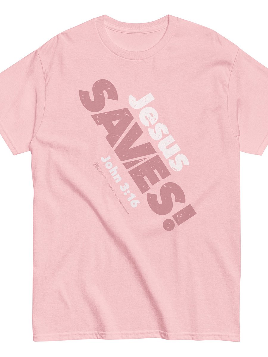 Jesus SAVES! Heavyweight Unisex Crewneck T-shirt | Gildan® 5000, PINK product image (5)