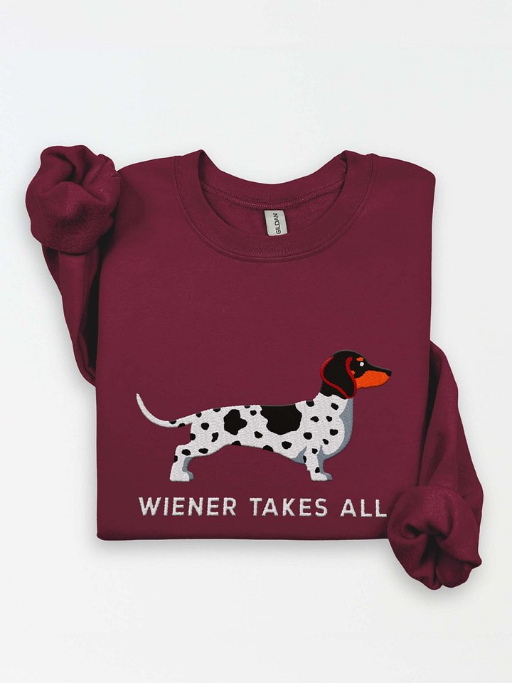Wiener Takes All Sweatshirt (Embroidered) of a Dachshund(Piebald Black) product image (1)
