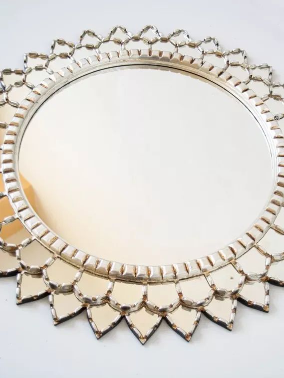 Decorative Round Large Mirror wall art home, Peruvian Accent Silver Mirror 27.6