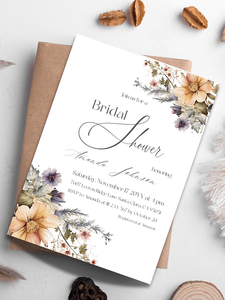 Rustic Bridal Shower Invitation for a Boho Floral Party Theme, Wildflower Themed Wedding Shower Invite Canva Template, Digital Download product image (1)