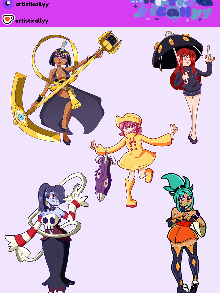 Skullgirls-Inspired Sticker Sheet – 5 PC Set product image (1)