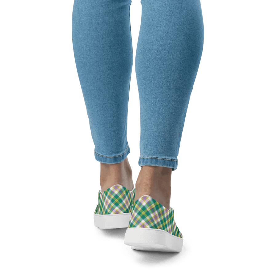 Seafoam Green and Purple Plaid Women's Slip-On Shoes product image (9)