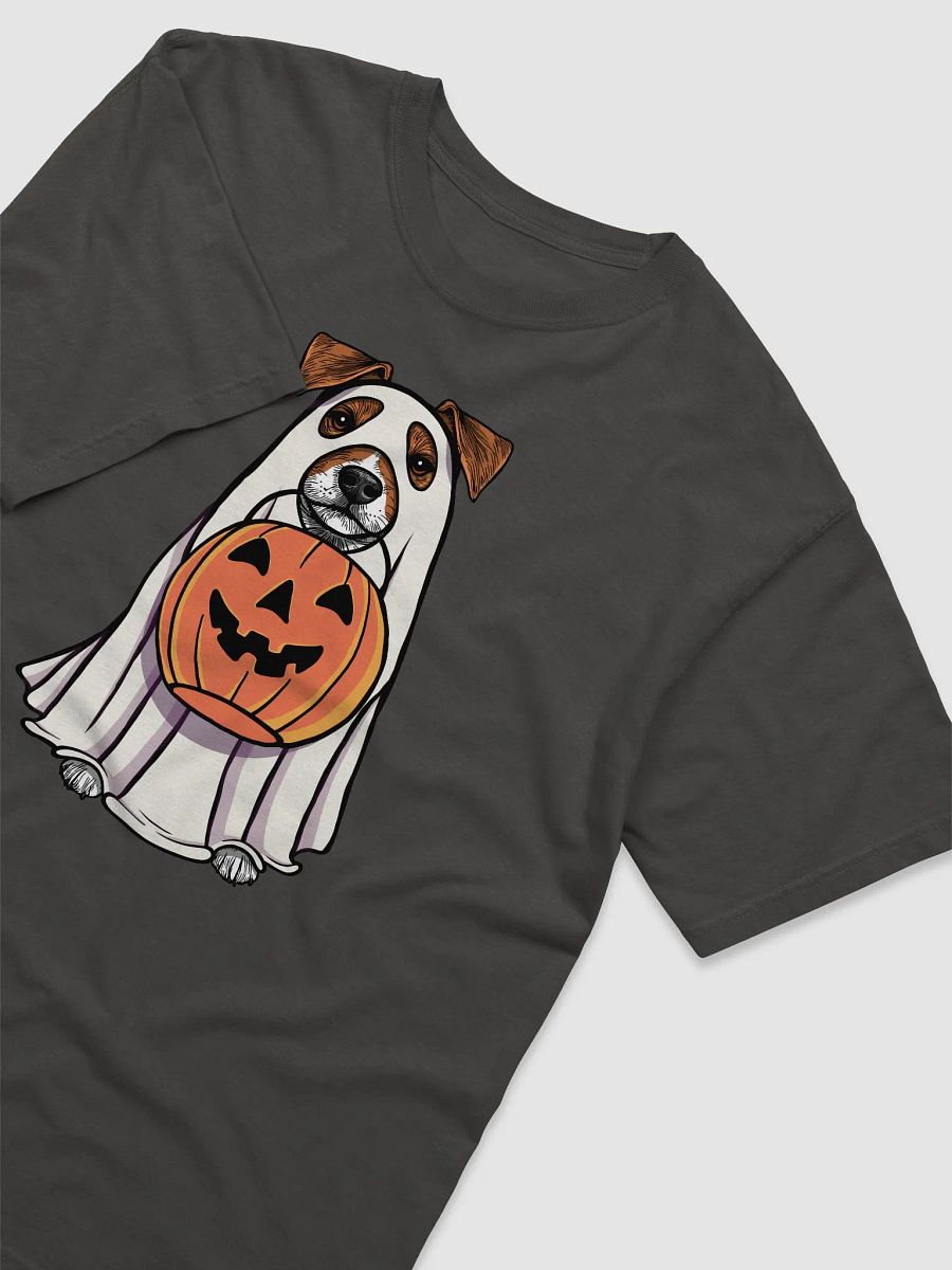 Funny Halloween Jack Russell Terrier T-Shirt | Funny JRT Wearing a Ghost Costume and Holding a Pumpkin Basket product image (19)