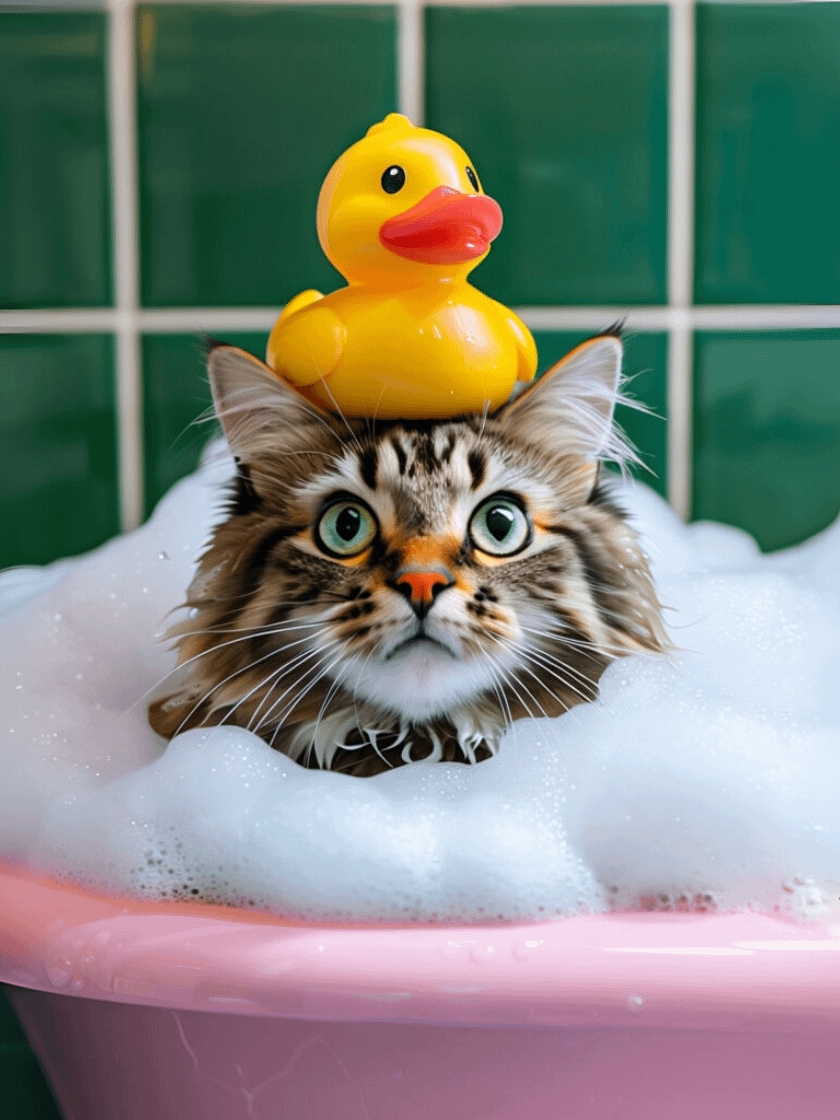 Surprised Cat in Bubble Bath Poster product image (1)