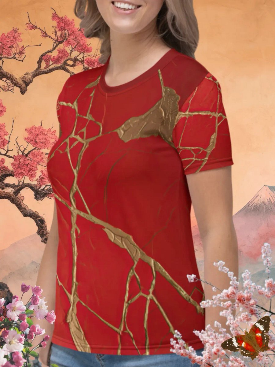 Red & Gold Kintsugi Print T-Shirt product image (2)