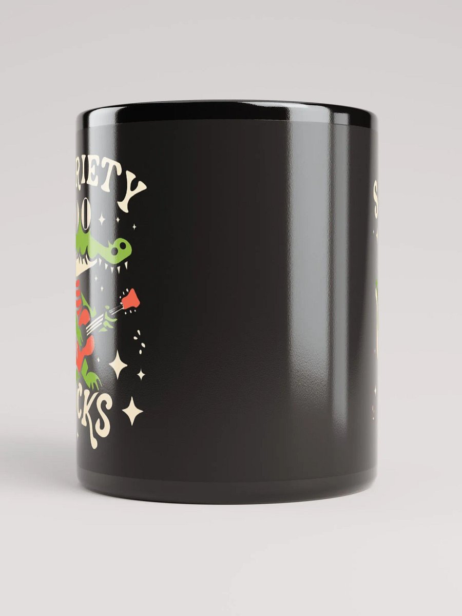 Sobriety Rocks Retro Crocodile Playing Guitar Black Mug product image (5)