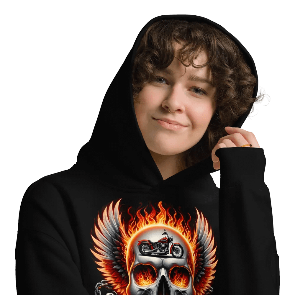 Flaming Skull Motorcycle Unisex Hoodie #8 product image (9)