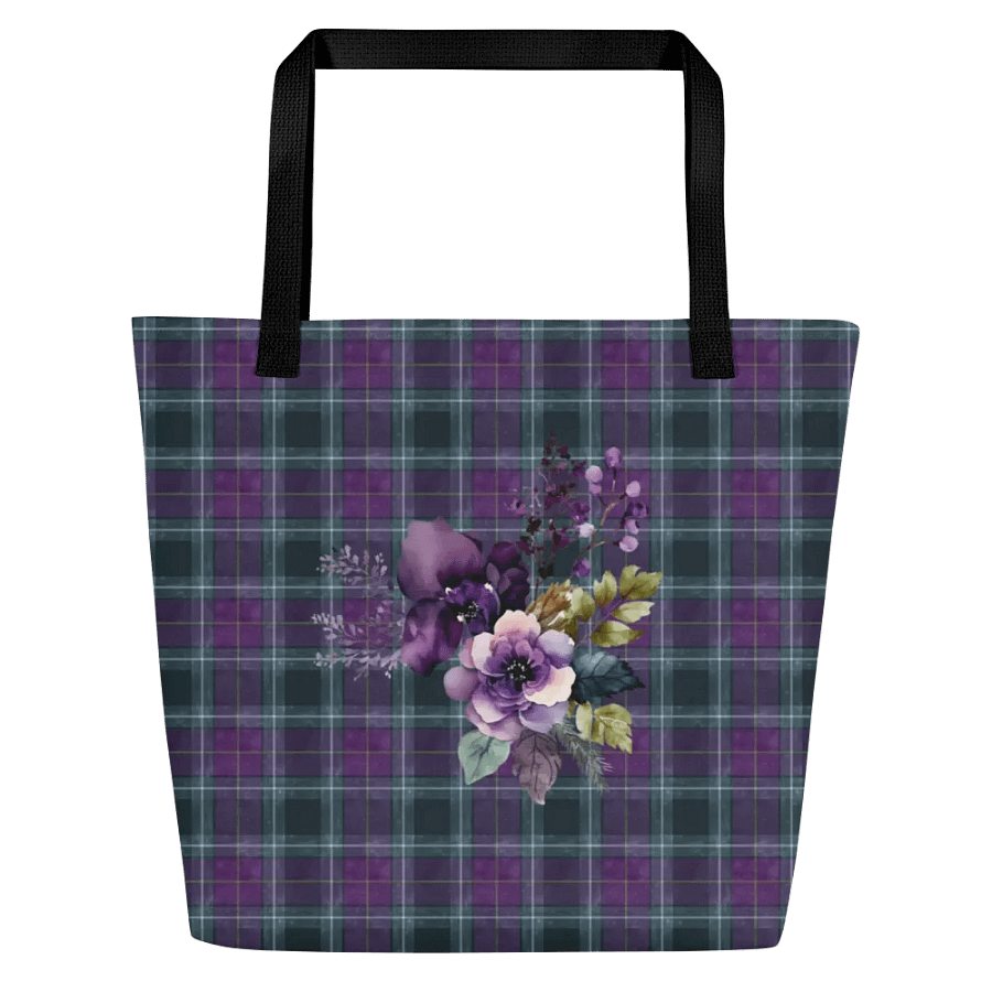 Purple/Green Plaid Large Tote Bag with Floral Design product image (2)