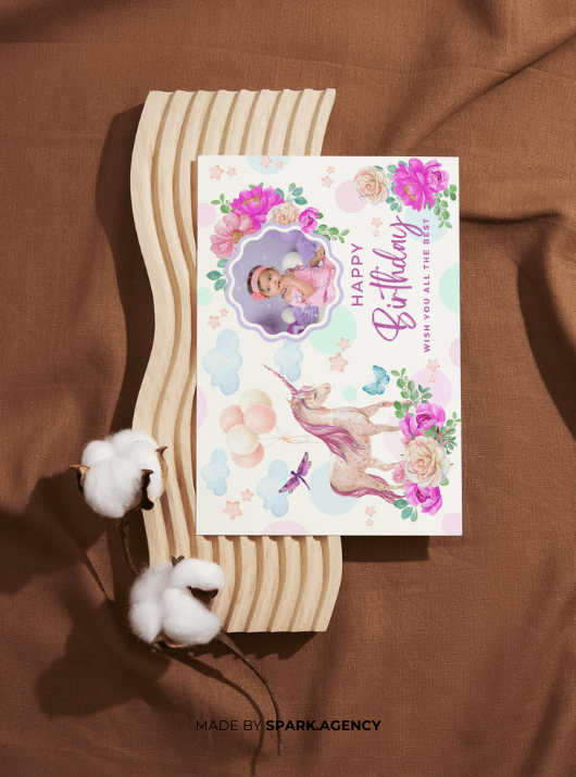 Pink Purple Watercolor Cute Unicorn Childish Birthday Card product image (6)