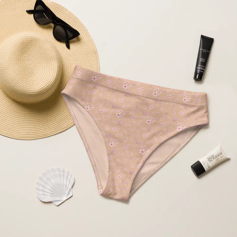 Cherry Blossoms on Cream Eco-Green Bikini Bottom product image (7)