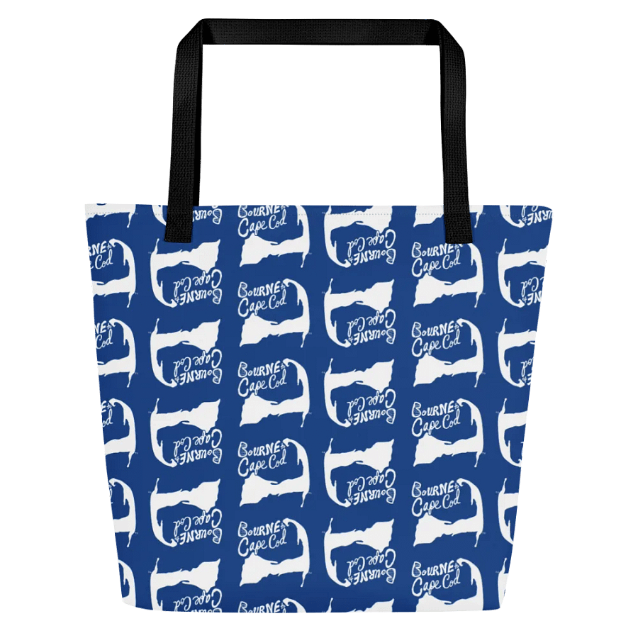 BOURNE to Cape Cod™ | Large Tote Bag with Pocket | Coastal Classic | All-Over Logo Print | White Logo Repeat on Cerulean Blue product image (1)