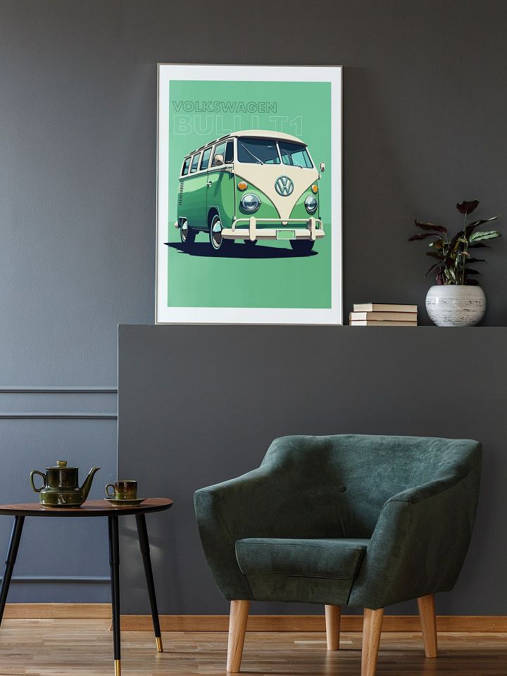 Volkswagen Bus T1 Poster, Vintage VW Van Art Print, Classic Camper Wall Art, Retro Hippie Transport, Collector’s Item, Car Enthusiast Gift product image (2)