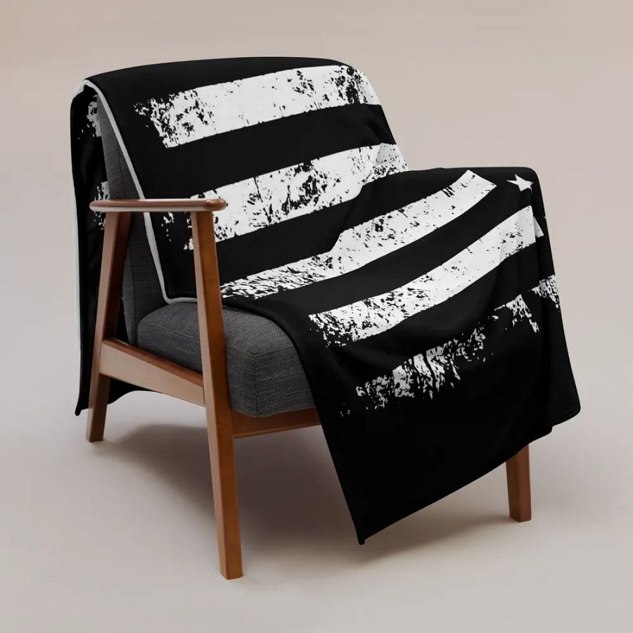 Patriotic Comfort: Distressed Stars and Stripes Black and White American Flag Throw Blanket product image (3)