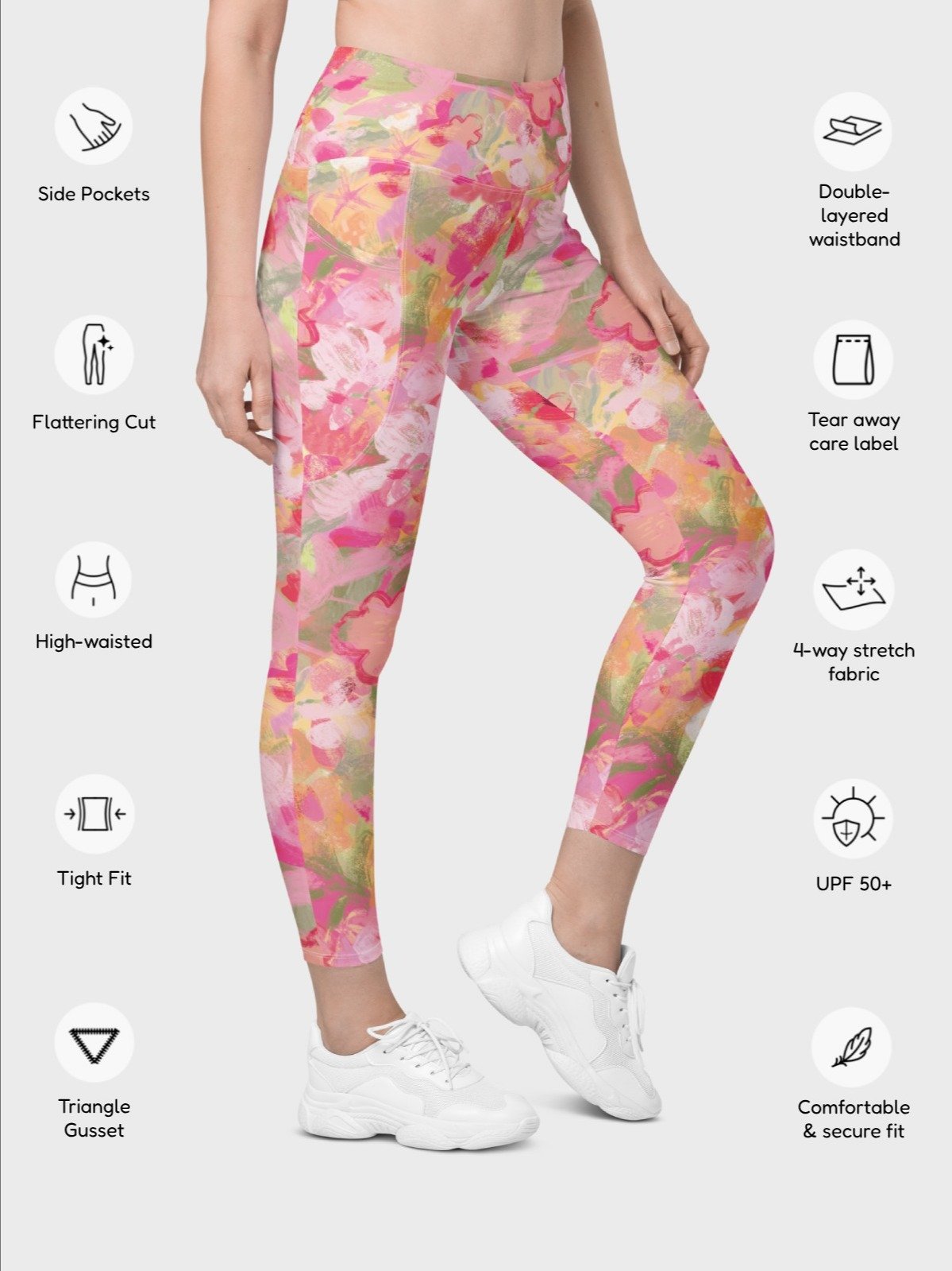 Leggings with Pockets "Sweet Pastel Florals of Spring" Printed product image (4)