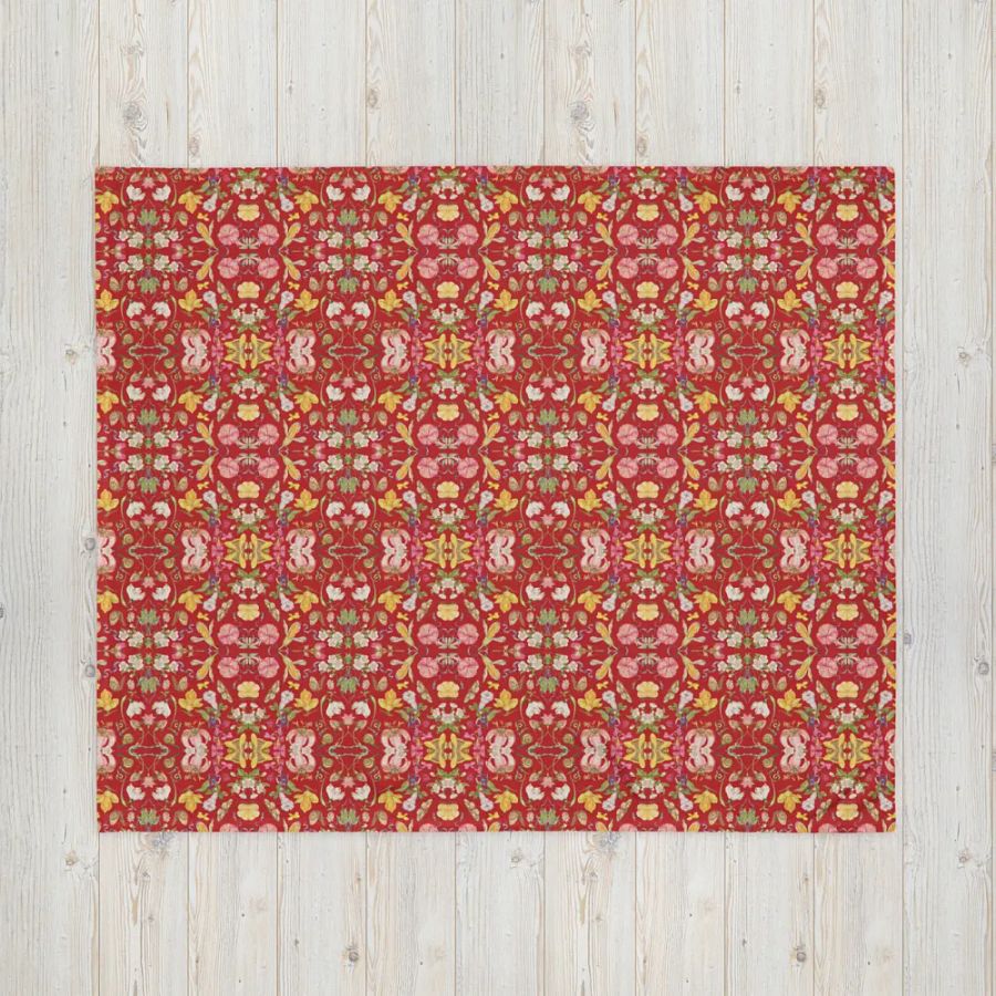 Exotic Blooming Floral Butterfly Red Throw Blanket product image (4)