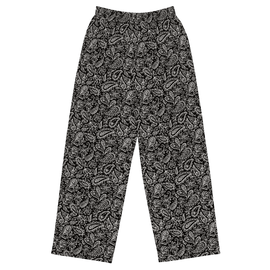 Loose pants paisley pattern white on black product image (2)