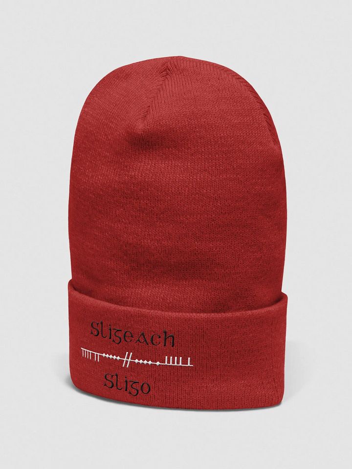 Sligo/Sligeach Scholastic style Ogham, black and white, embroidered Cuffed Beanie product image (2)