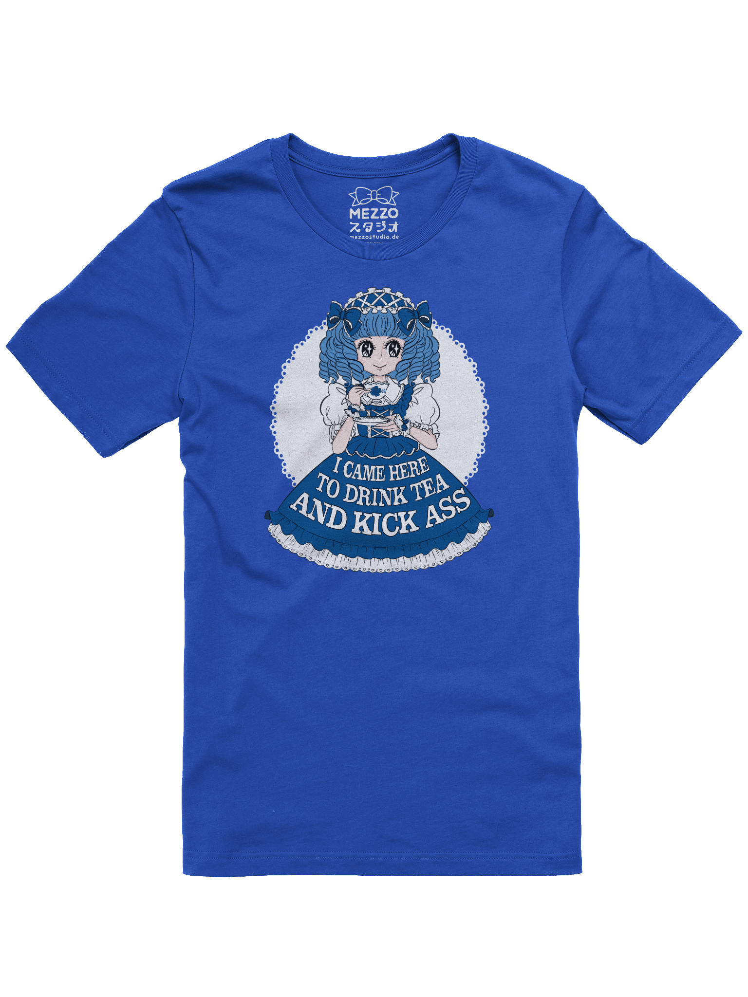 I Came Here to Drink Tea & Kick Ass (Oldschool, Royal) cotton t-shirt product image (5)