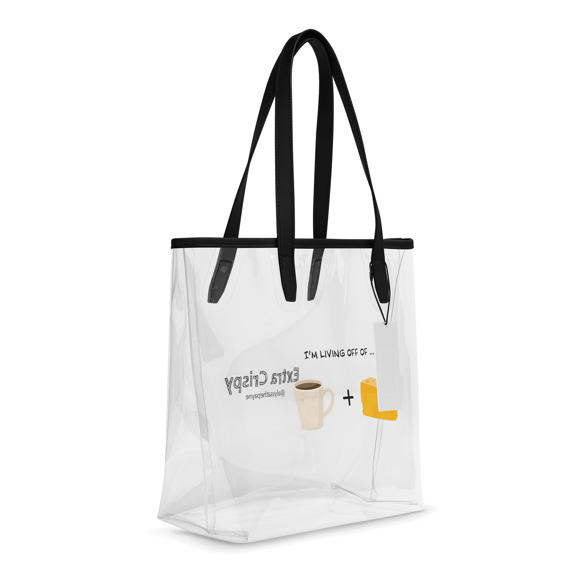 LIVING OFF OF COFFEE AND CHEESE (clear tote bag) product image (6)