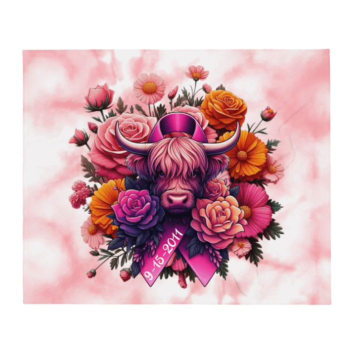 Highland Cow Blooms Breast Cancer Awareness Blanket product image (2)