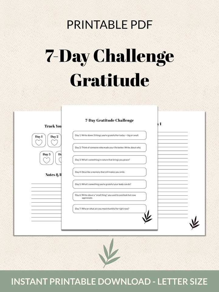 7-Day Gratitude Challenge Printable product image (1)