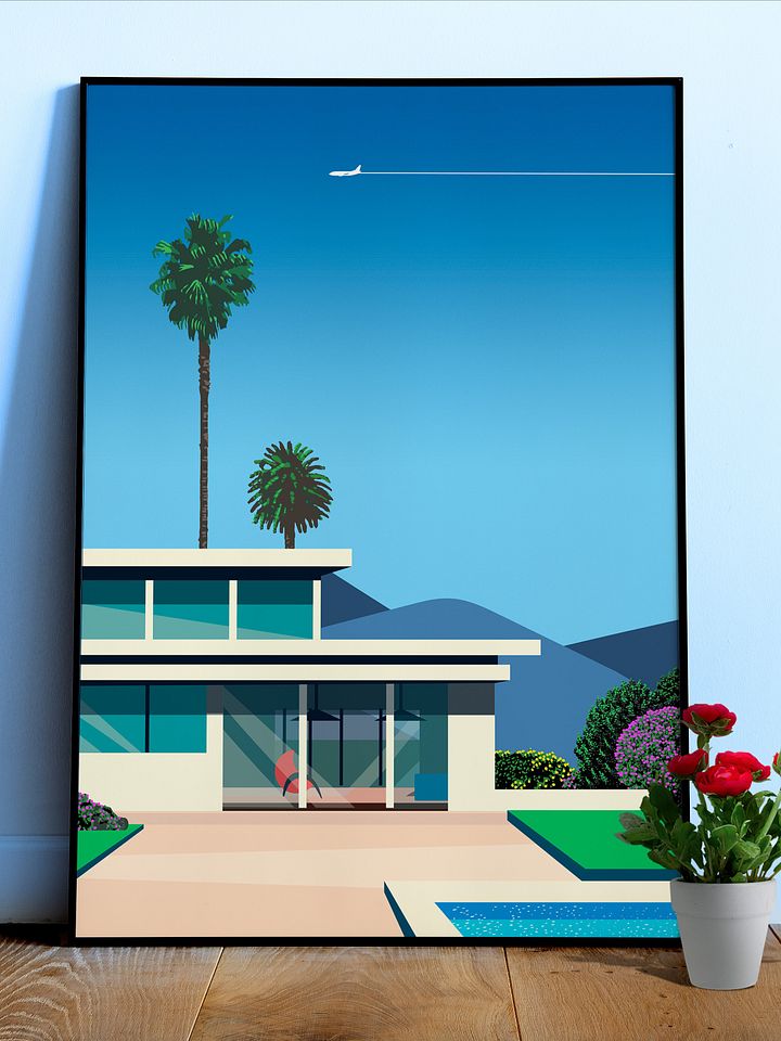 Florida, USA. Villa with pool — City Pop art, retrowave/vaporwave poster, 80s aesthetic poster, Hiroshi Nagai inspired, minimalist poster product image (1)