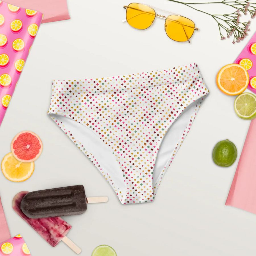 Colorful Square Pattern Design High Waist Bikini Bottom - V4 product image (8)
