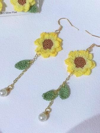 Sunflower Micro Crochet Earrings | Handmade Boho Jewelry | Lightweight & Hypoallergenic product image (2)