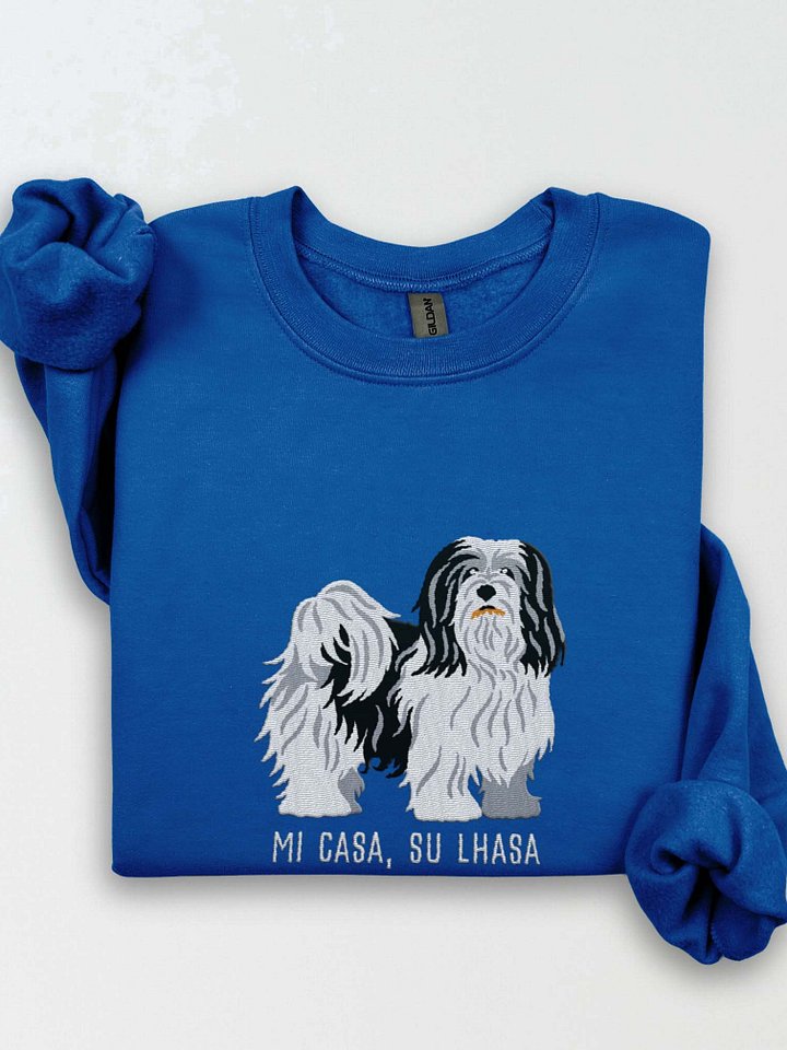 Mi Casa, Su Lhasa Sweatshirt (Embroidered) of a Lhasa Apso(Black & White) product image (1)