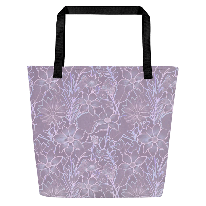Line art Gray and White Floral/All-Over Print Large Tote Bag w/ Pocket by Sublicolor product image (1)