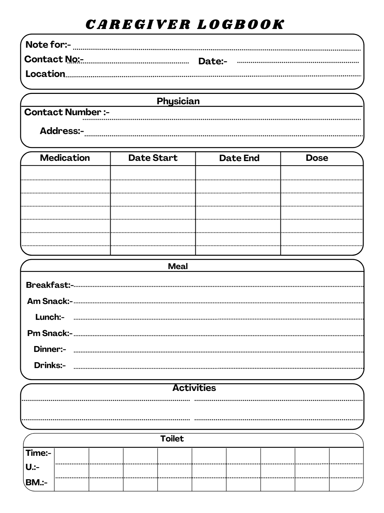 Daily Caregiver Log Caregiver Activity and Observation Journal product image (1)