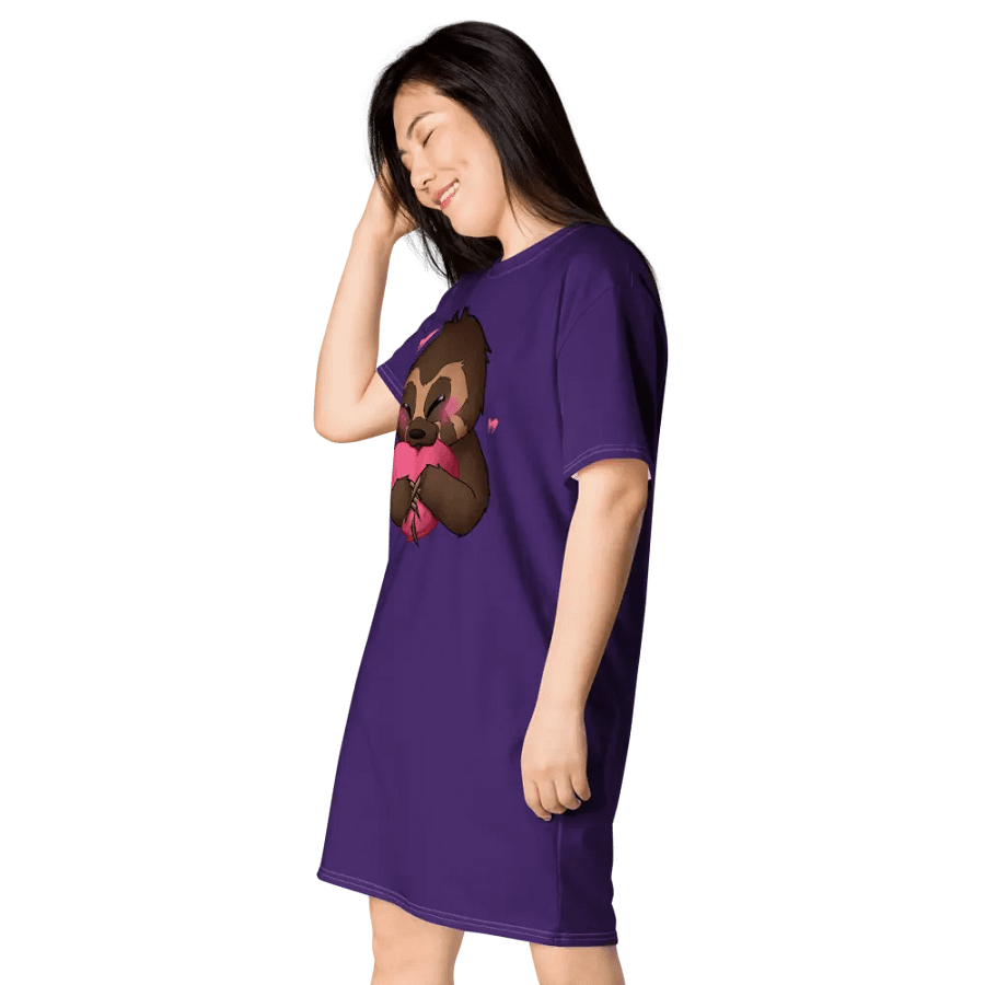 Purple Blushing Sloth Love T-Shirt Dress product image (3)