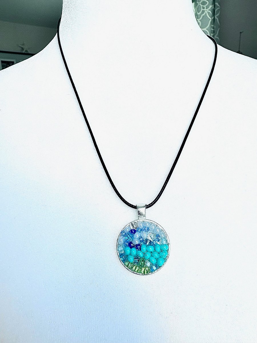 Ocean Dreamscape Pendant Necklace | Handmade Gradient Bead Art | Coastal Charm Jewelry by Monique Faella Designs™ | MFD-00015 product image (3)