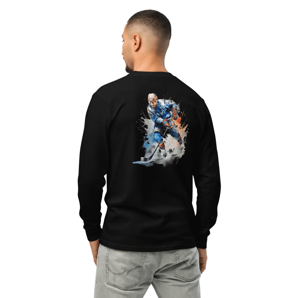 Energetic Hockey Player Illustration Long Sleeve Shirt product image (3)