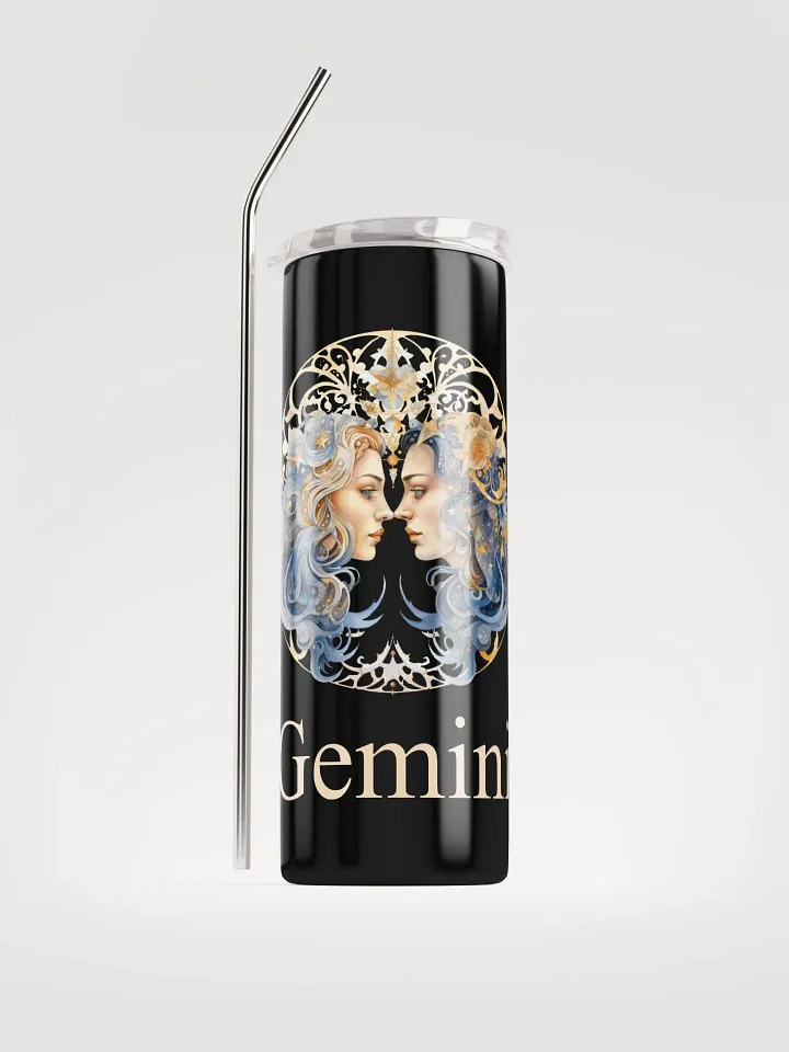 Illustrated Gemini Zodiac Stainless Steel Tumbler - 'Gemini' in Glamorous Gold product image (1)