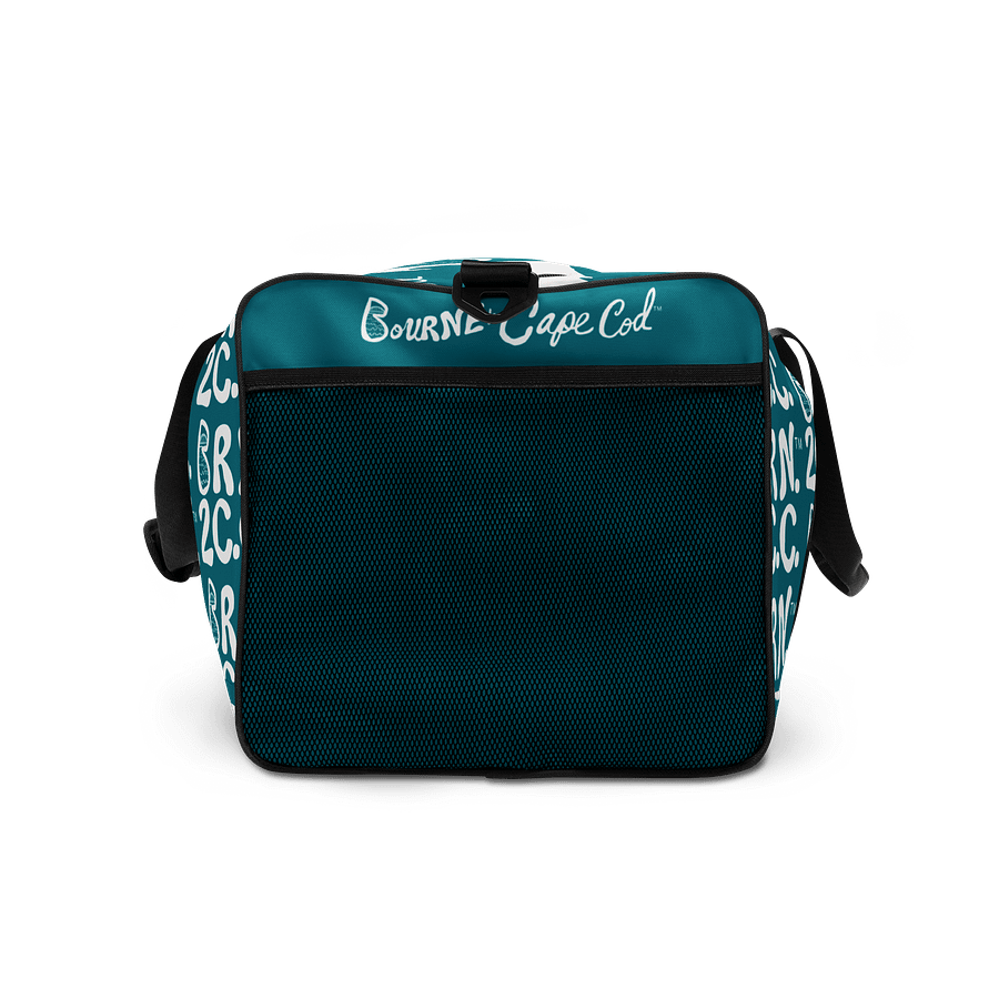 BOURNE to Cape Cod™ | Duffle Bag | BRN.2C.C.™ | Coastal Gym & Travel Gear | 22" All-Over Print Weekender | White Logos on Calm Medium Blue product image (7)