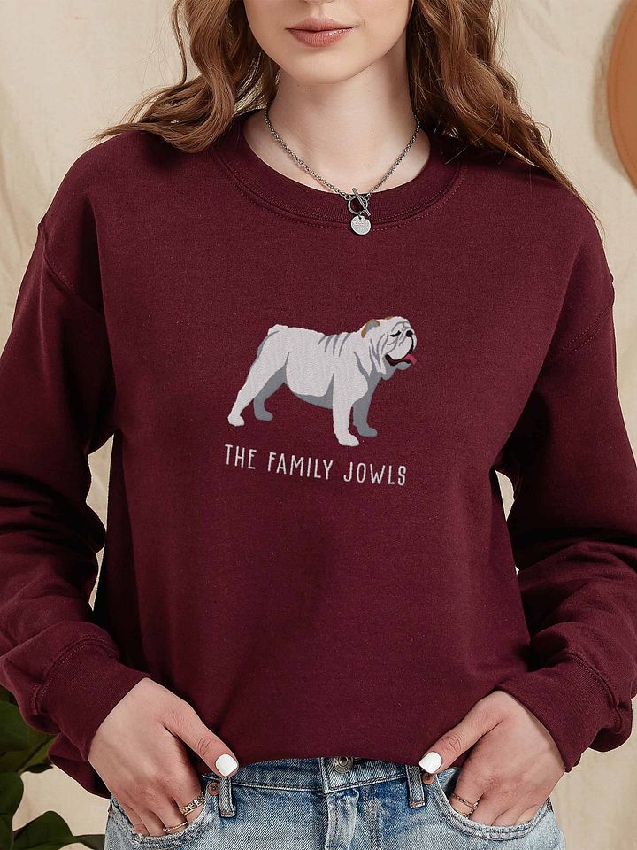 The Family Jowls Sweatshirt (Embroidered) of an English Bulldog(White) product image (2)
